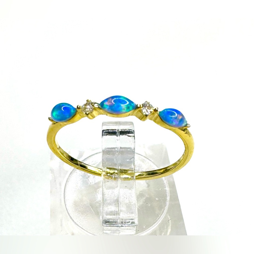 Blue Opal Ring with Simulated Diamonds